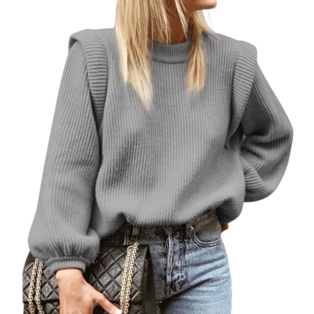 Womens Oversized Tunic Sweaters Long Sleeve Puffy Medium Grey Size XL NEW